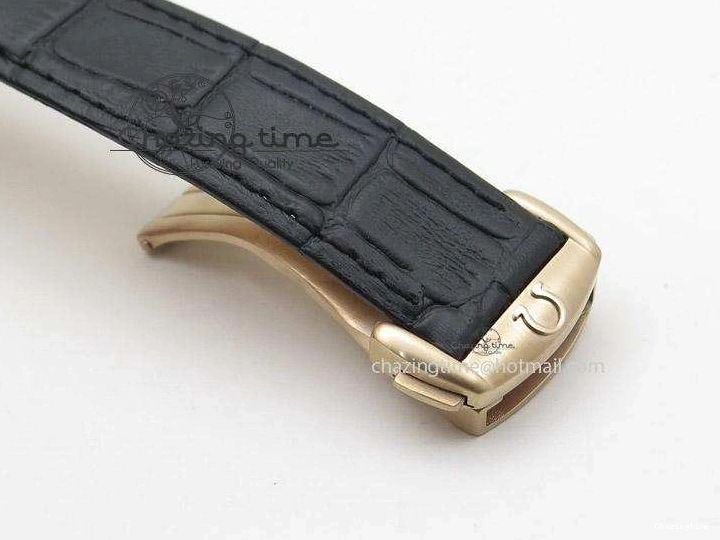 0509 Trendsetting Speedmaster ’57 SS Chrono AXF Best Edition RG Bezel Black Dial on Black Leather Strap A 8283